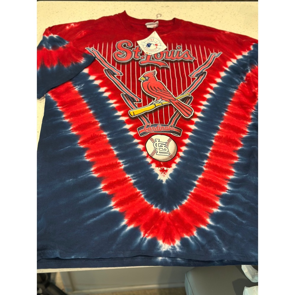 Majestic St Louis Cardinals MLB Tie Dye T-Shirt Mens 2XL Red Navy Blue Baseball